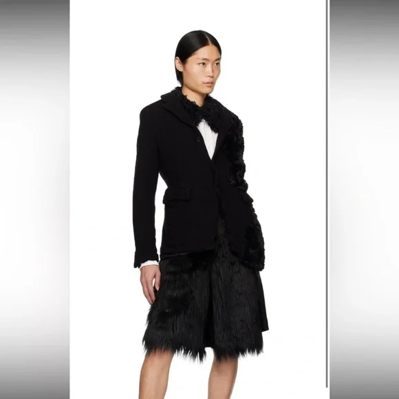 Comme des Garçons Homme Plus Black AW23 Faux-Fur & Tweed Shorts Designer - Picture 2 of 13